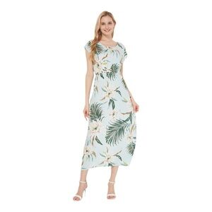 Hawaii Hangover Women's Cap Sleeve Simple Dress Wispy Cereus Light Blue 2XL Boho